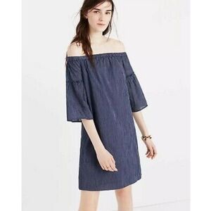 Madewell DRESS off the shoulder bell sleeves Womens Size 2 Navy Stripes
